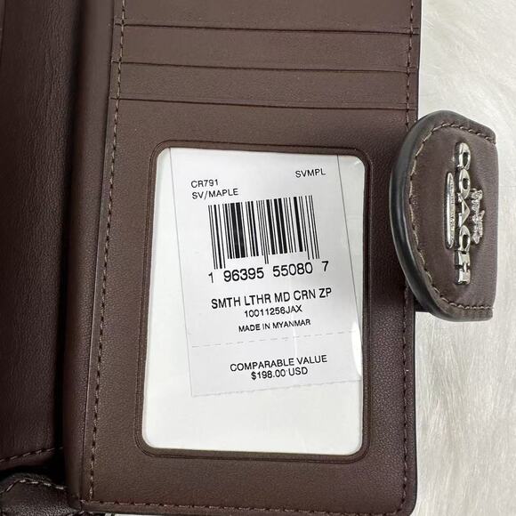 Coach Medium Corner Zip Wallet In Leather/Silver/Maple CR791 NWT - Picture 3 of 5